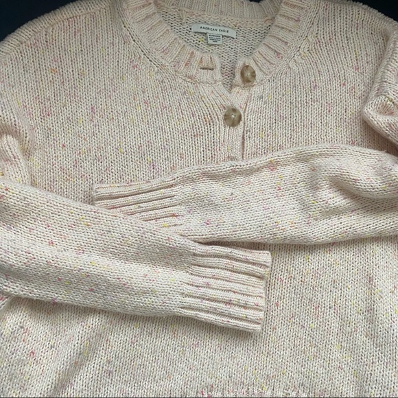 American Eagle Henley Knit Pink Cotton Sweater XS - Picture 2 of 8